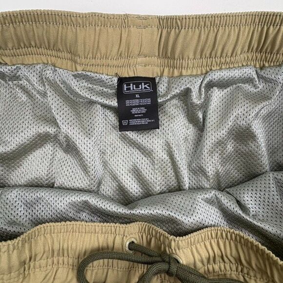 HUK Pursuit Volley Swim Shorts Performance Fishing Khaki Mesh Lined Trunks XL - Picture 3 of 11